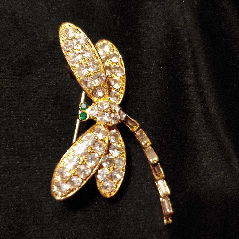 Dragonfly Green & Gold Brooch